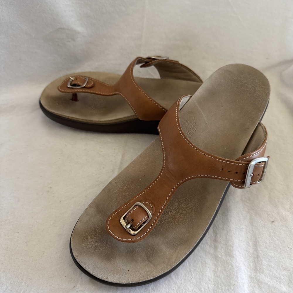 SAS Tripad Comfort T Strap Sandals Womens Sz 11 Mens 9.5 Brown Leather USA Slide